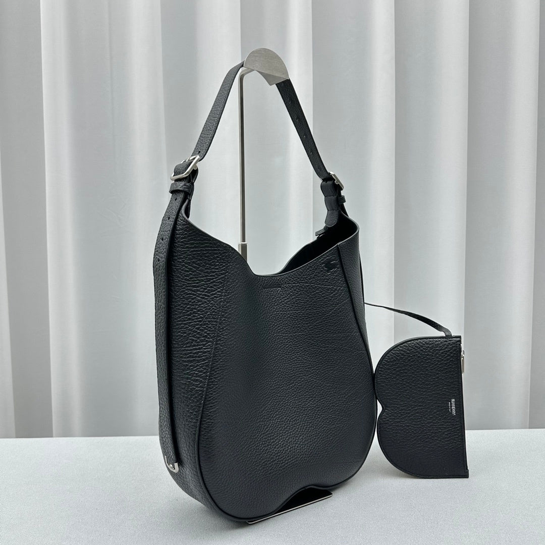 Burberry Women's Chess Black Grained Leather Shoulder Bag
