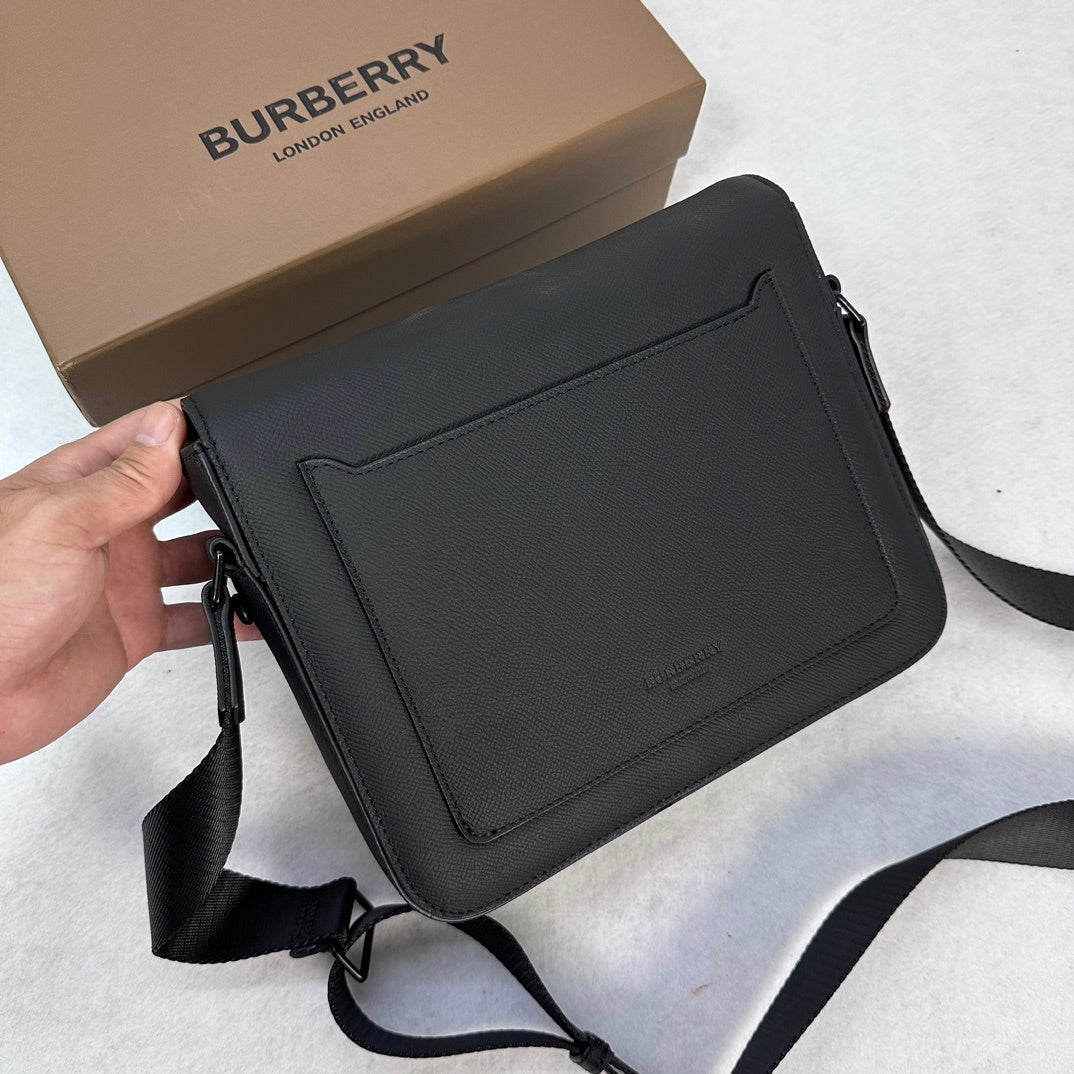 Burberry Alfred Black Leather Crossbody Bag with TB Monogram Plaque