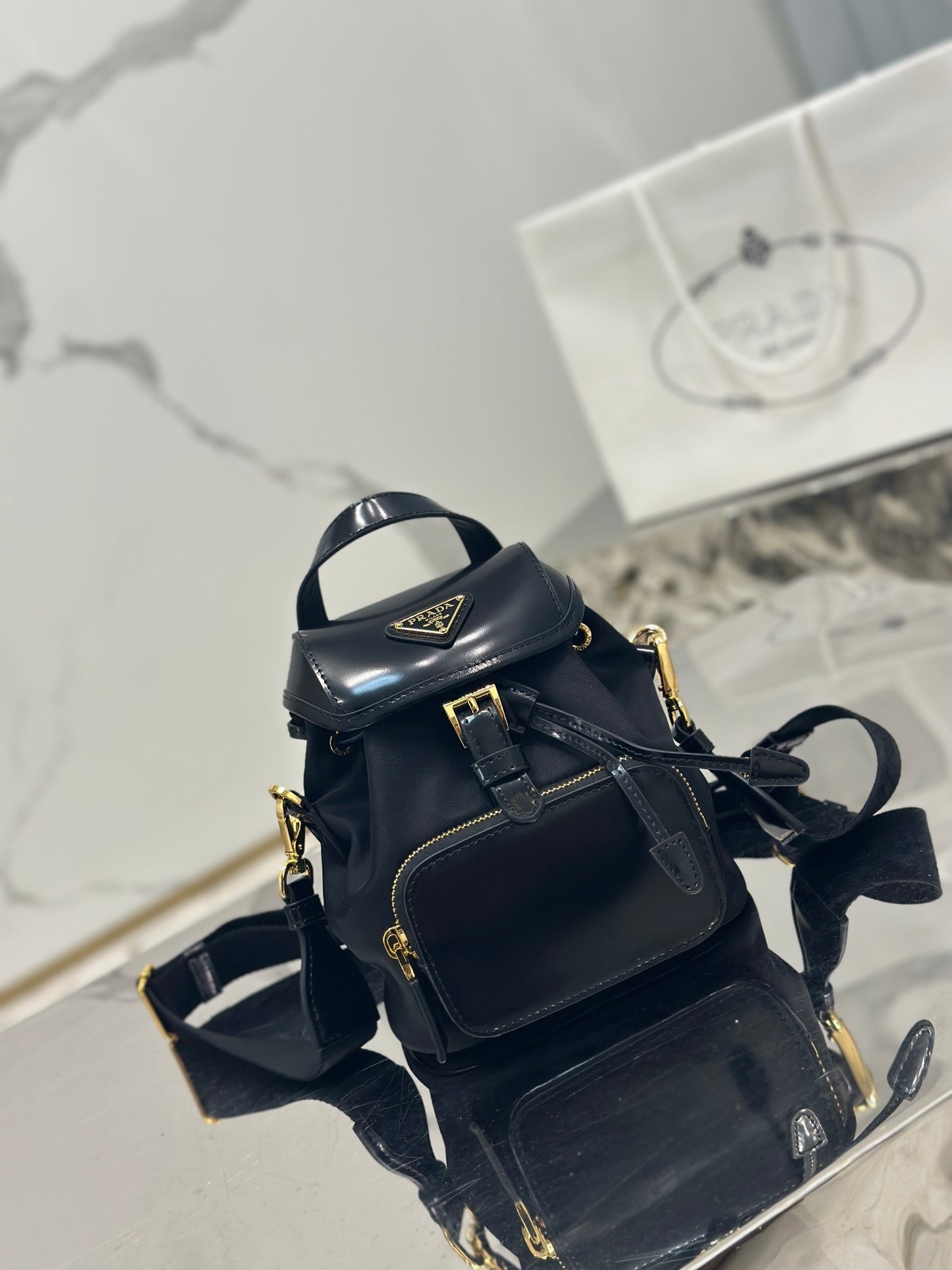 Prada Small Re-Nylon & Brushed Leather Backpack