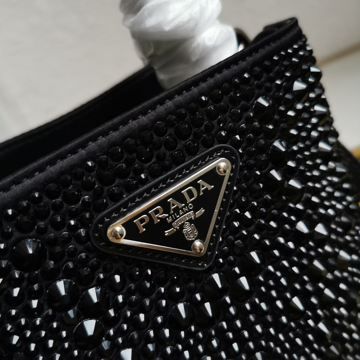 Prada Satin Crystal Small Panier Bucket Bag – Crystal Embellished
