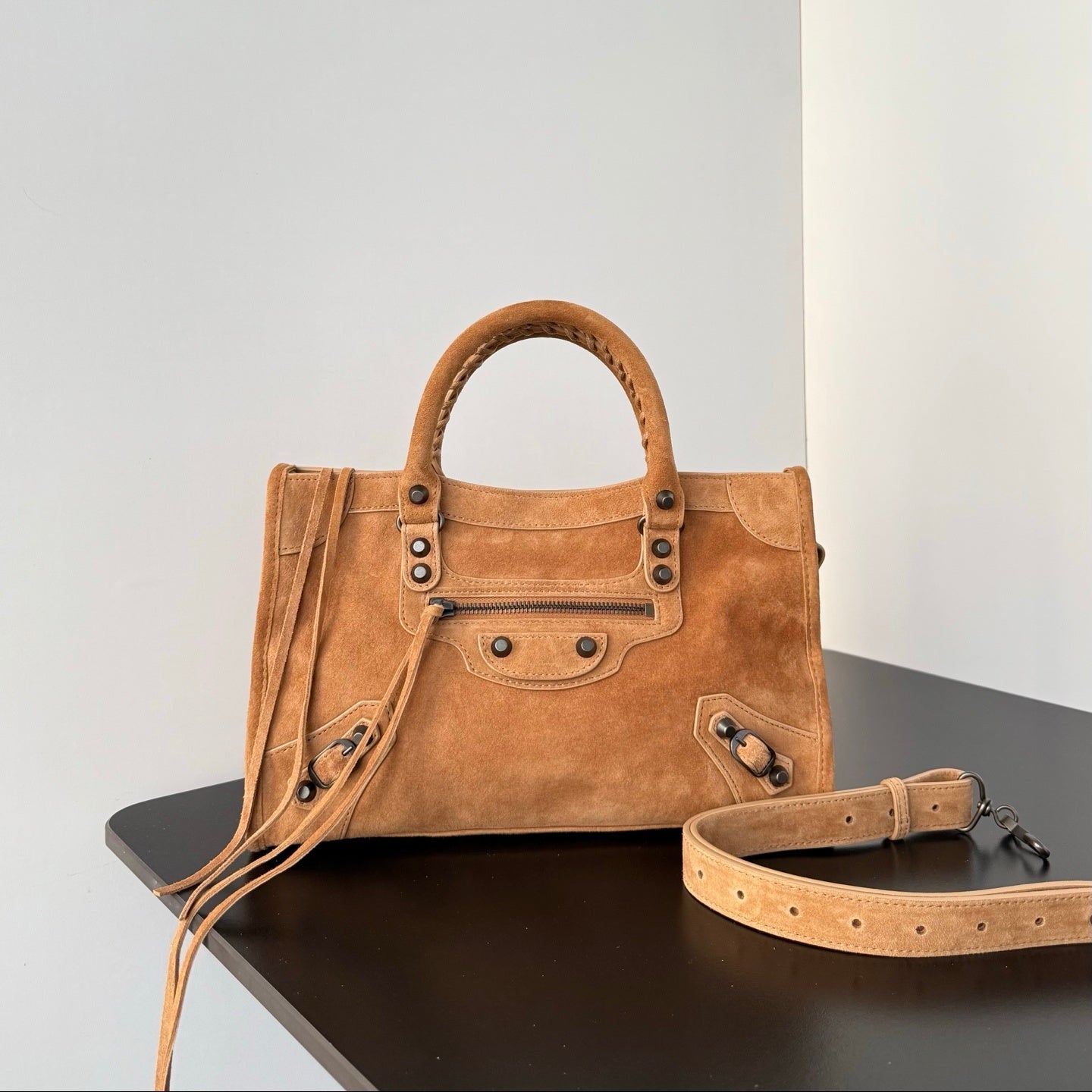 Balenciaga Le City Small Camel Suede Bag