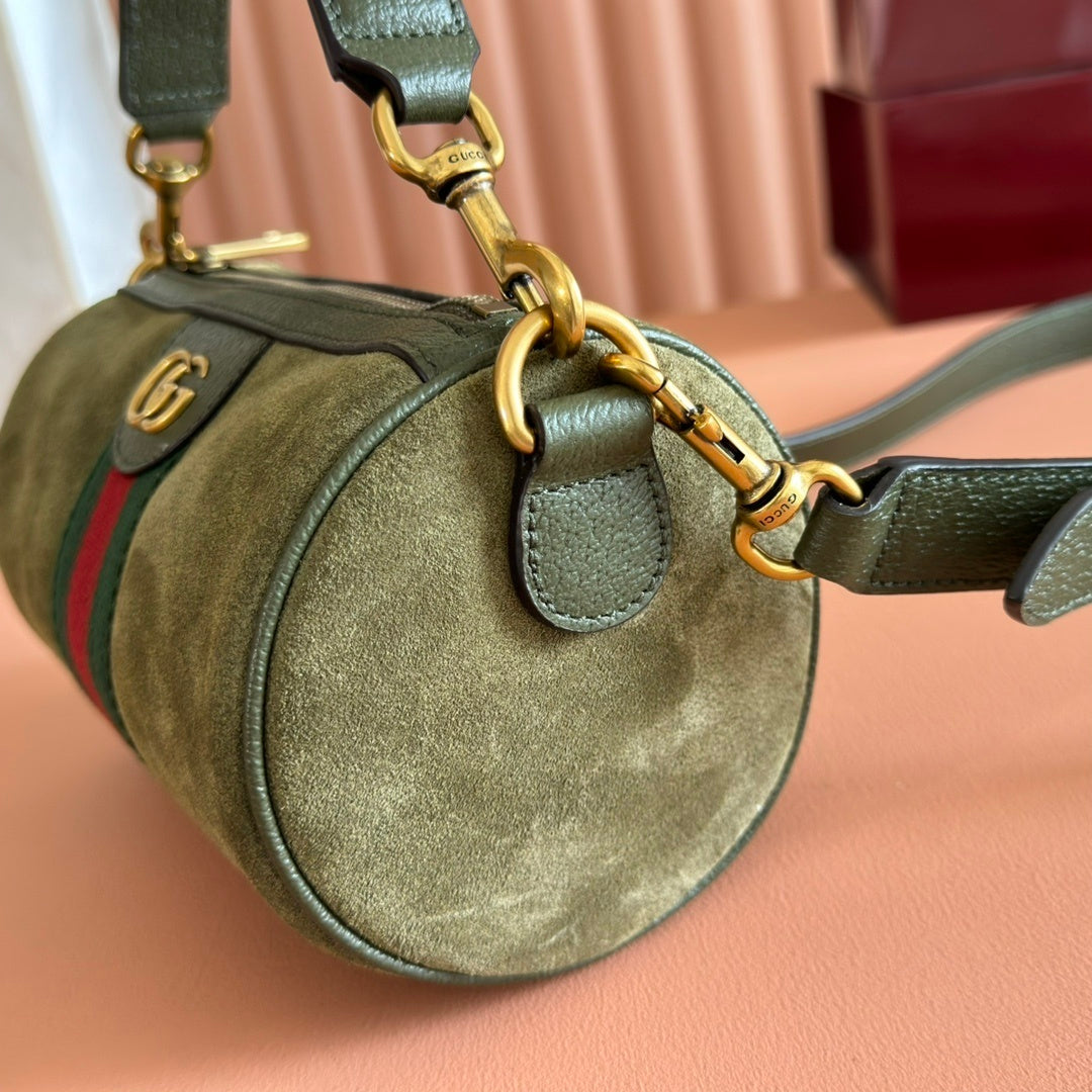 Gucci Ophidia Mini Bag in Olive Green Suede with Web Stripe