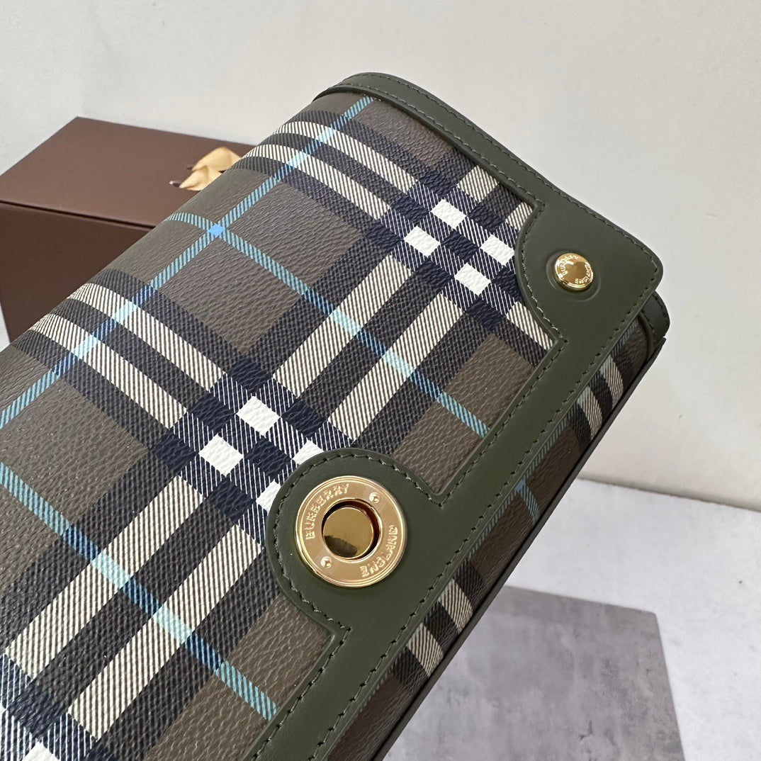 Burberry Women's Note Small Check Crossbody Bag in Olive Green Plaid