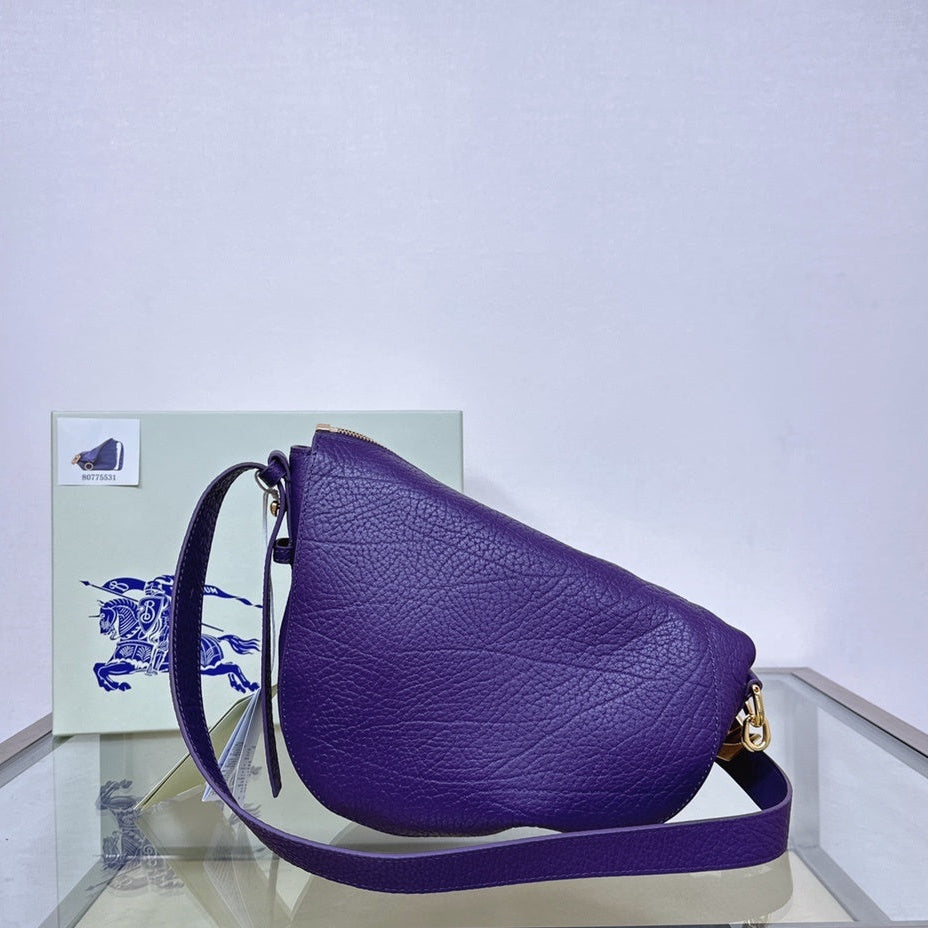 Burberry Knight Small Purple Grainy Calfskin Leather Shoulder Bag