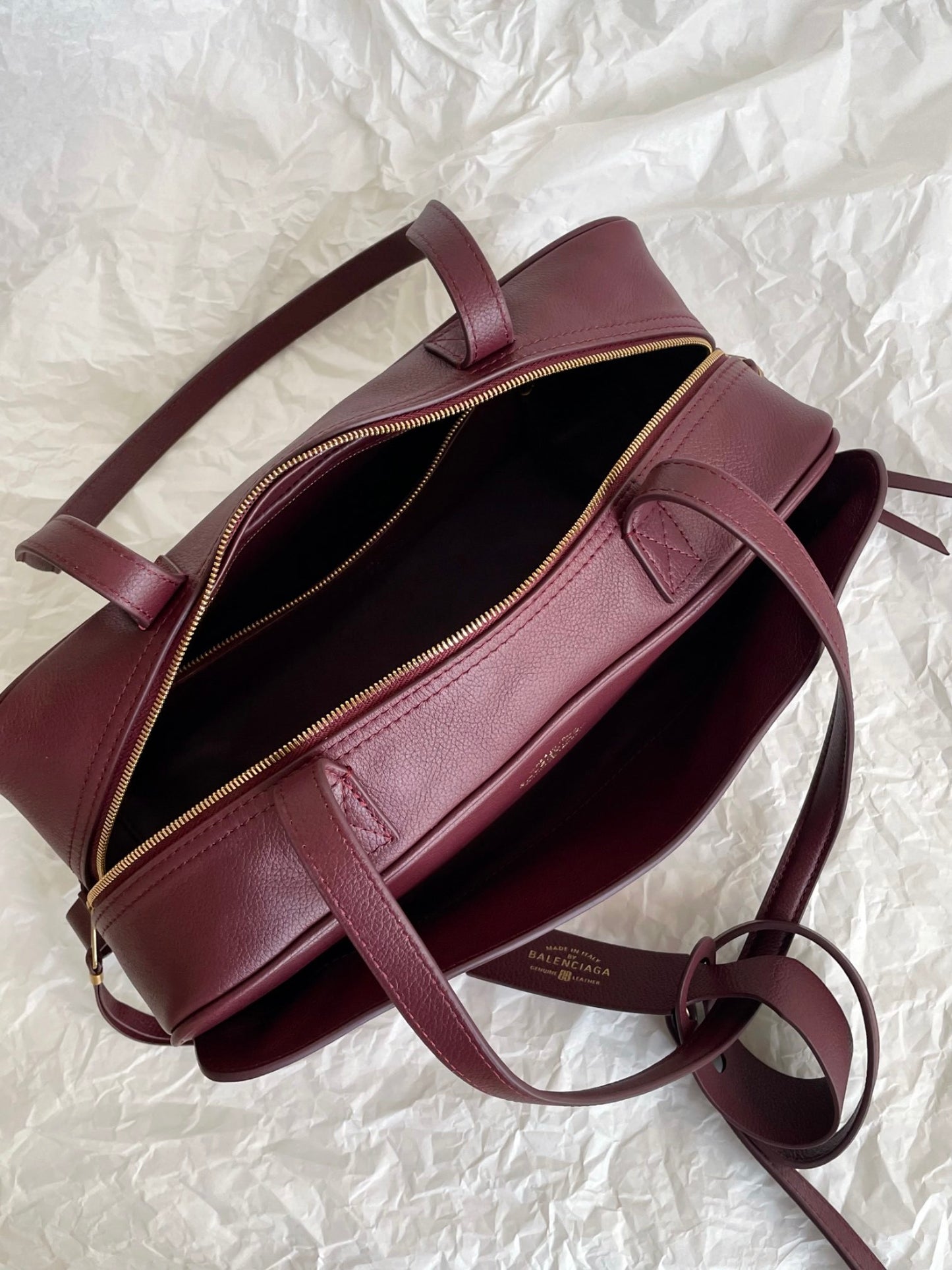 Balenciaga Carrie Small Burgundy Textured Leather Bag