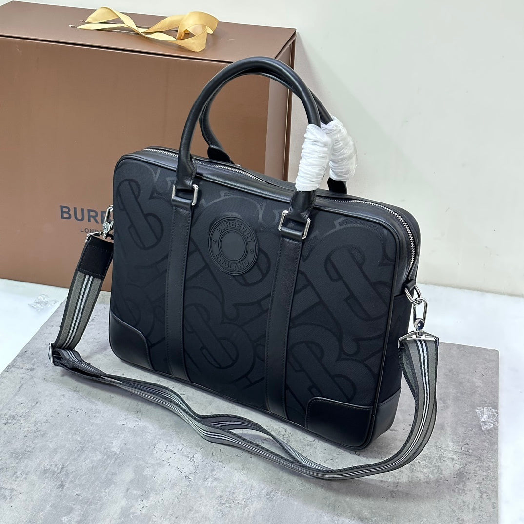 Burberry Black Monogram Briefcase with Removable Shoulder Strap