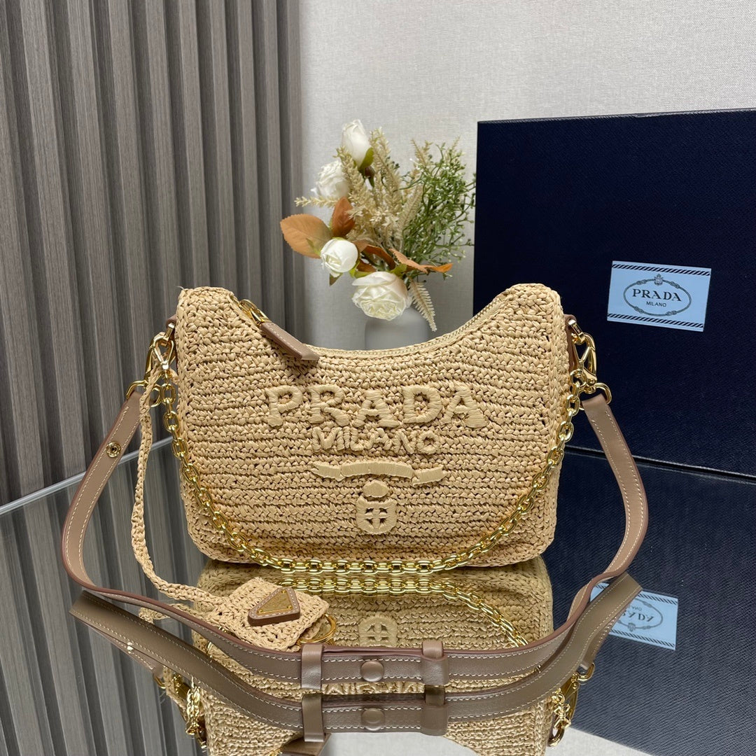 Prada Raffia Effect Crochet Mini Re-Edition 2000 Shoulder Bag