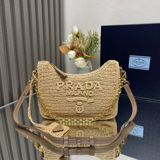 Prada Raffia Effect Crochet Mini Re-Edition 2000 Shoulder Bag