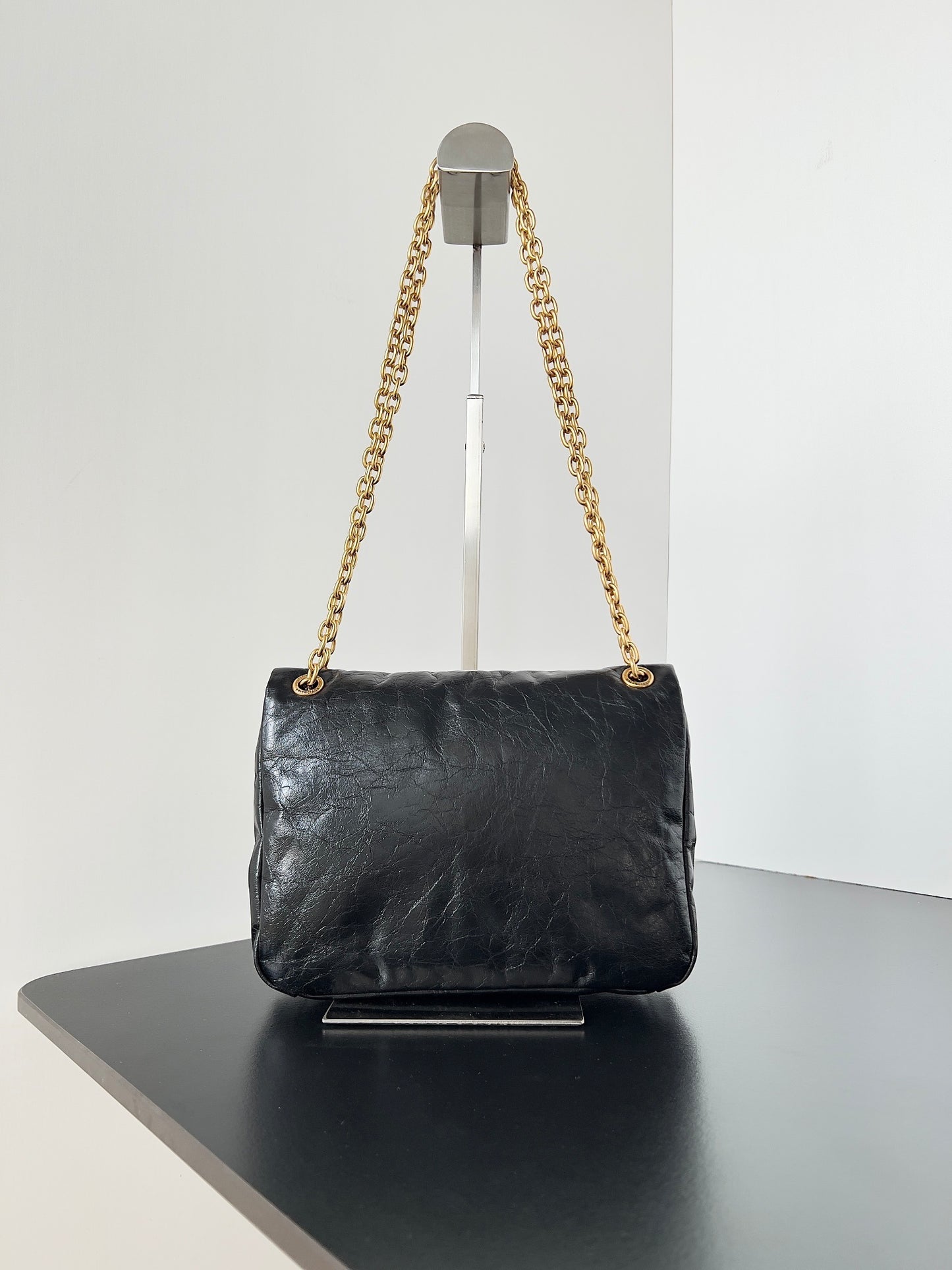 Balenciaga Monaco Black Crinkled Calfskin Shoulder Bag