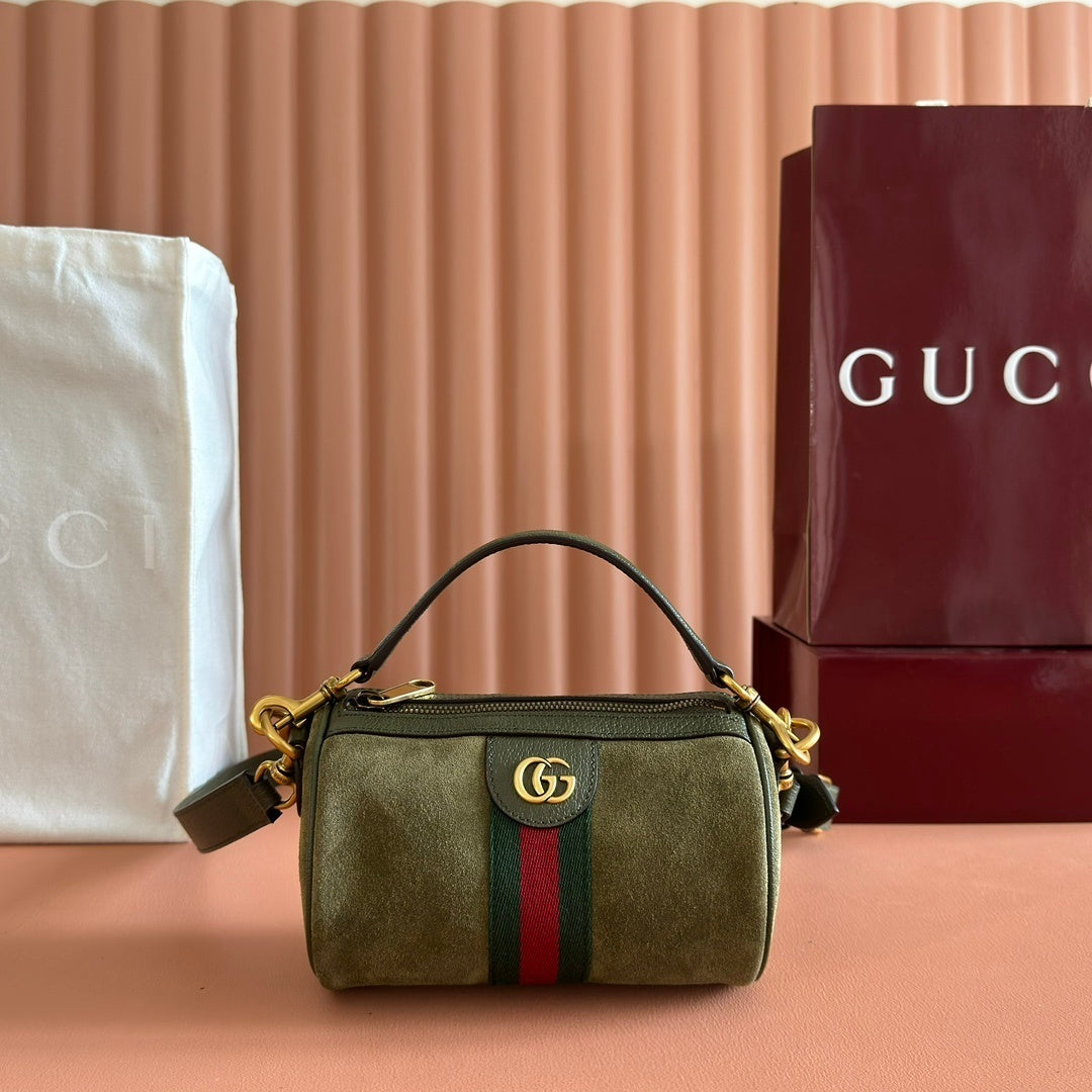 Gucci Ophidia Mini Bag in Olive Green Suede with Web Stripe
