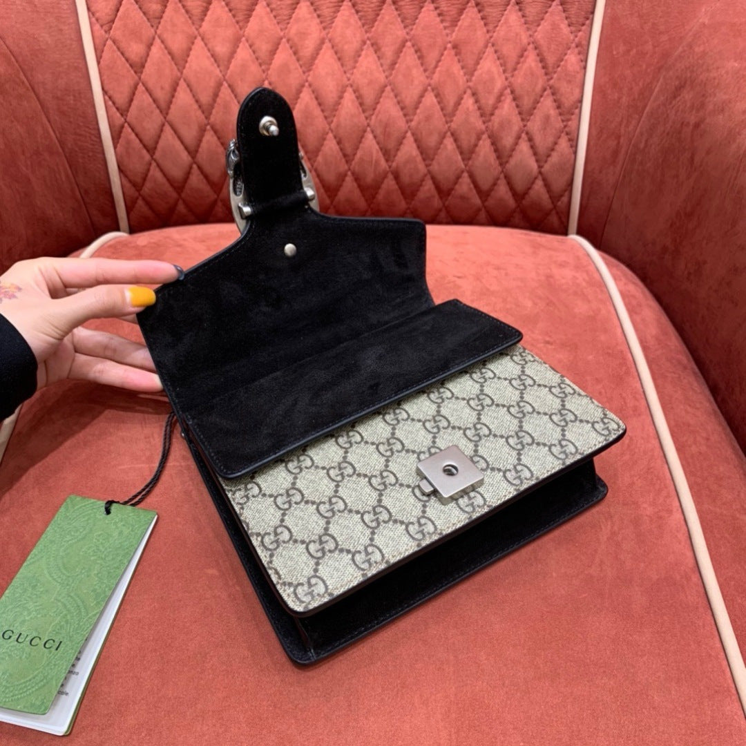 Gucci Dionysus GG Supreme Mini Bag with Black Suede Trim