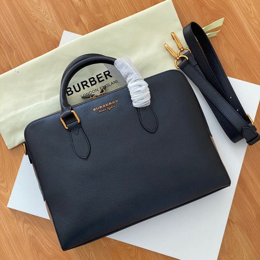 Burberry Black Grain Leather Briefcase with Gold Hardware