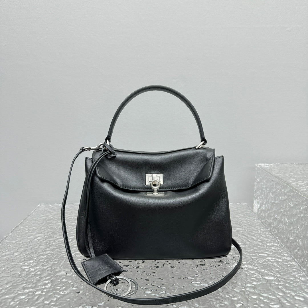 Balenciaga Rodeo Black Calfskin Handbag Silver Hardware