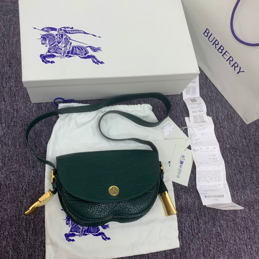 Burberry Chess Small Satchel Dark Green Leather Luxury Handbag