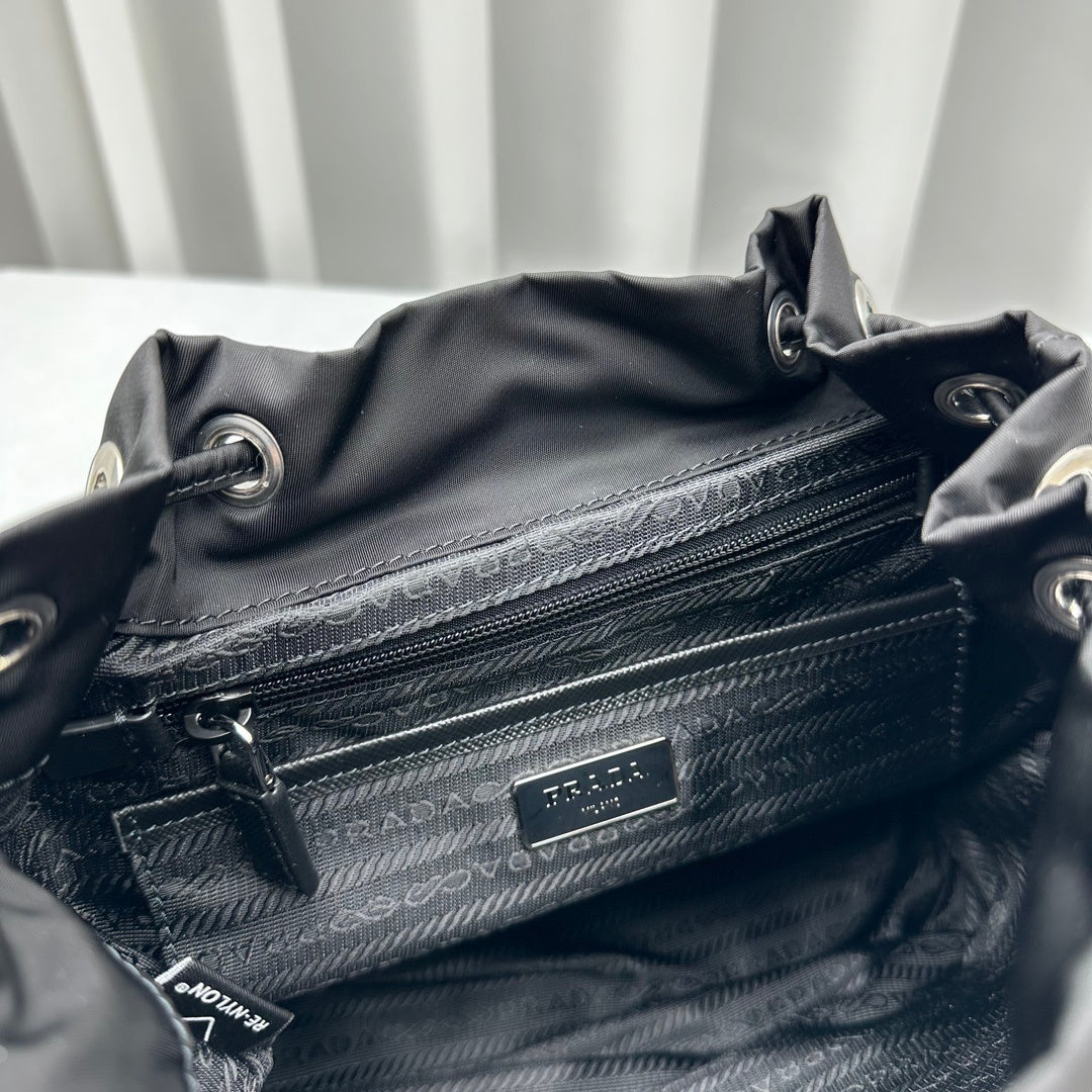 Prada Black Re-Nylon Backpack with Saffiano Leather Trim