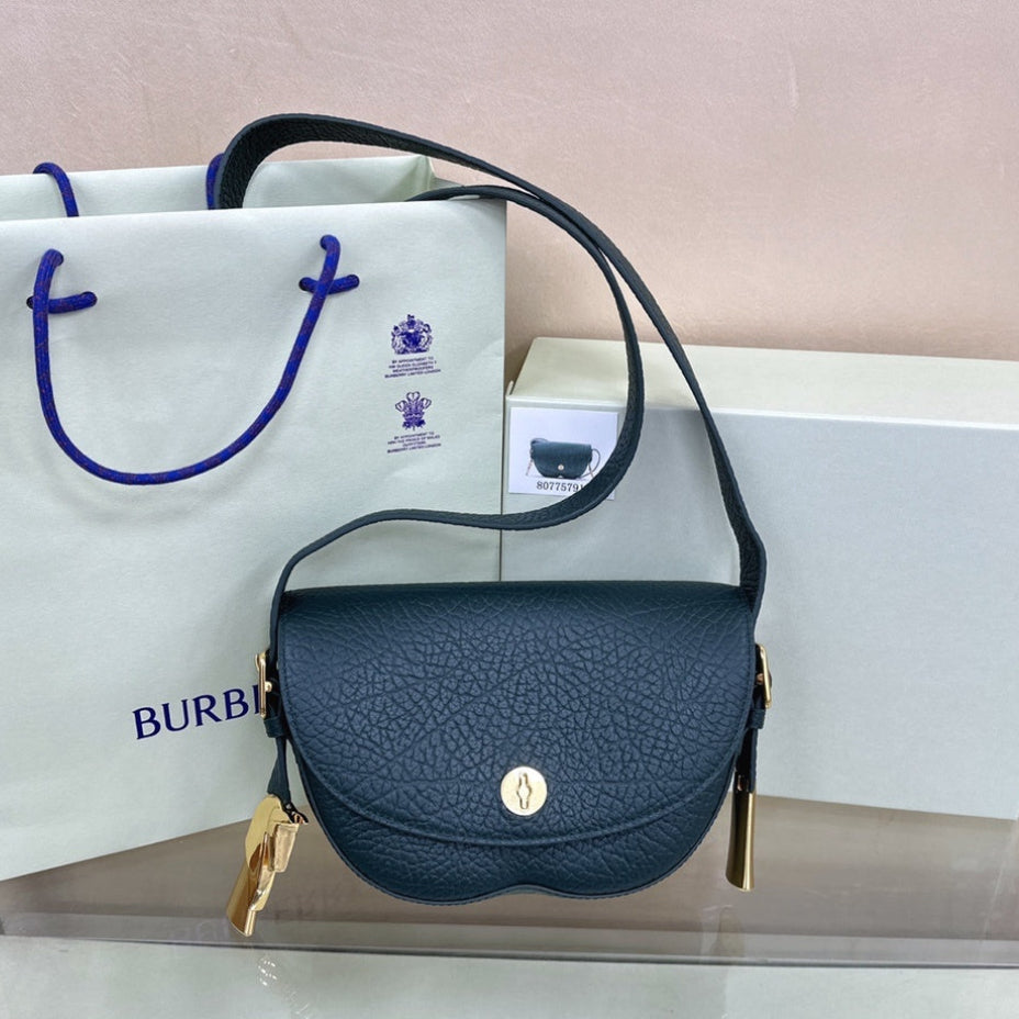 Burberry Chess Satchel Dark Green Textured Leather Luxury Handbag