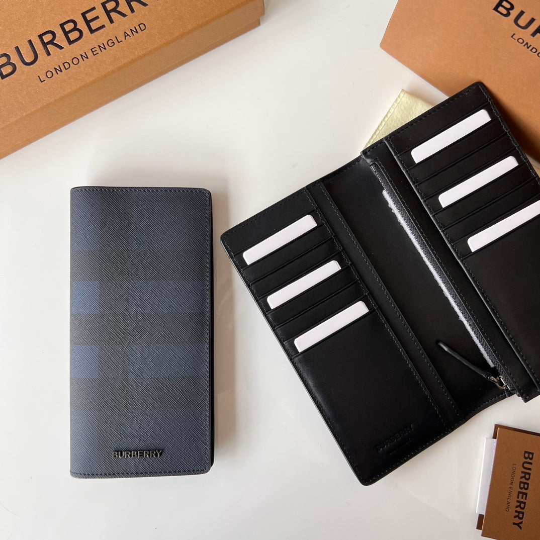 Burberry London England Charcoal Check Textured Leather Wallet