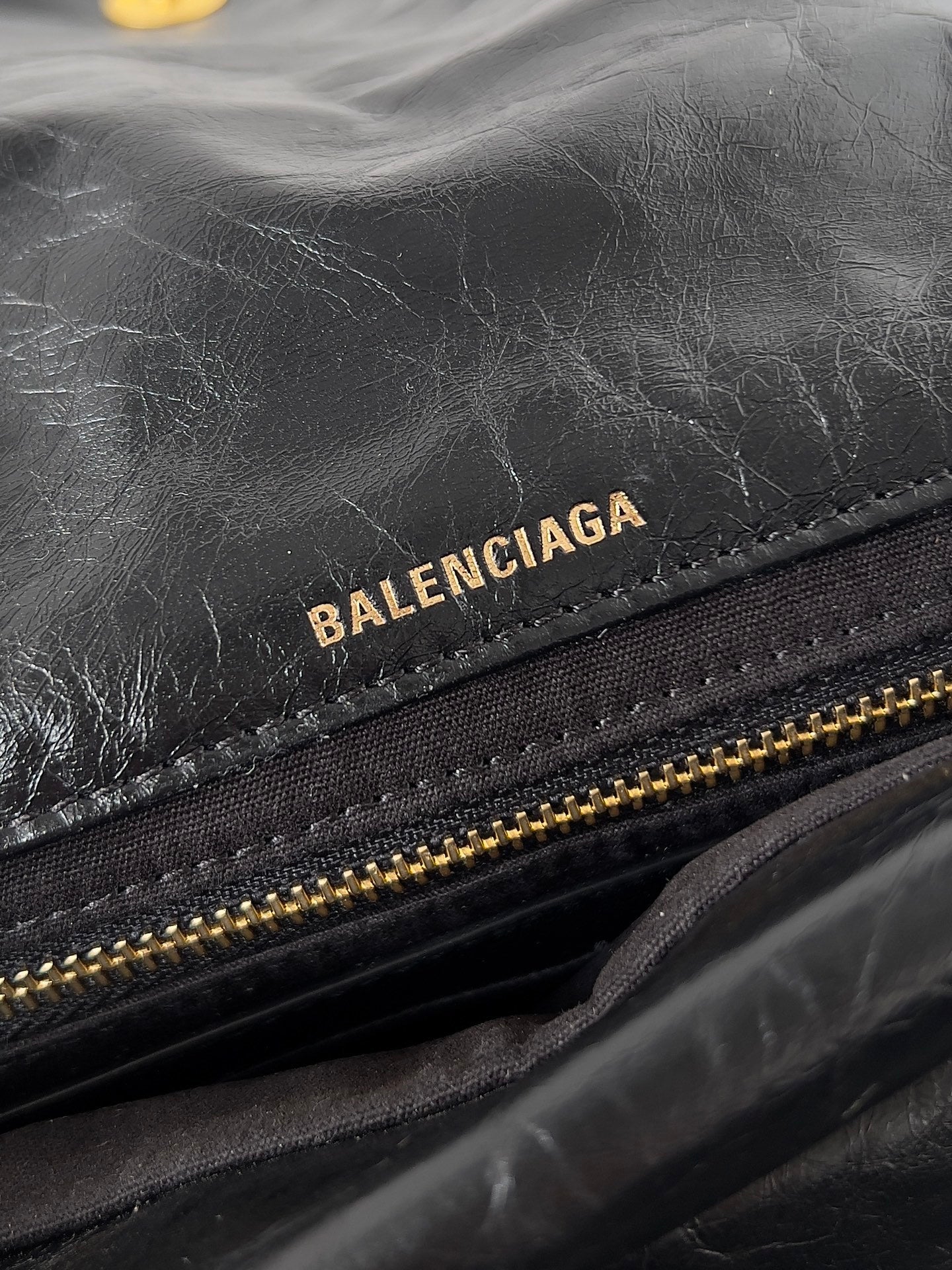 Balenciaga Monaco Black Crinkled Calfskin Shoulder Bag