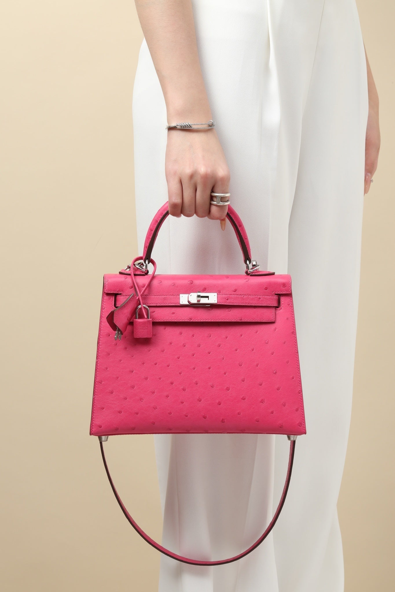 Hermès Kelly 25 Sellier Rose Tyrien Ostrich