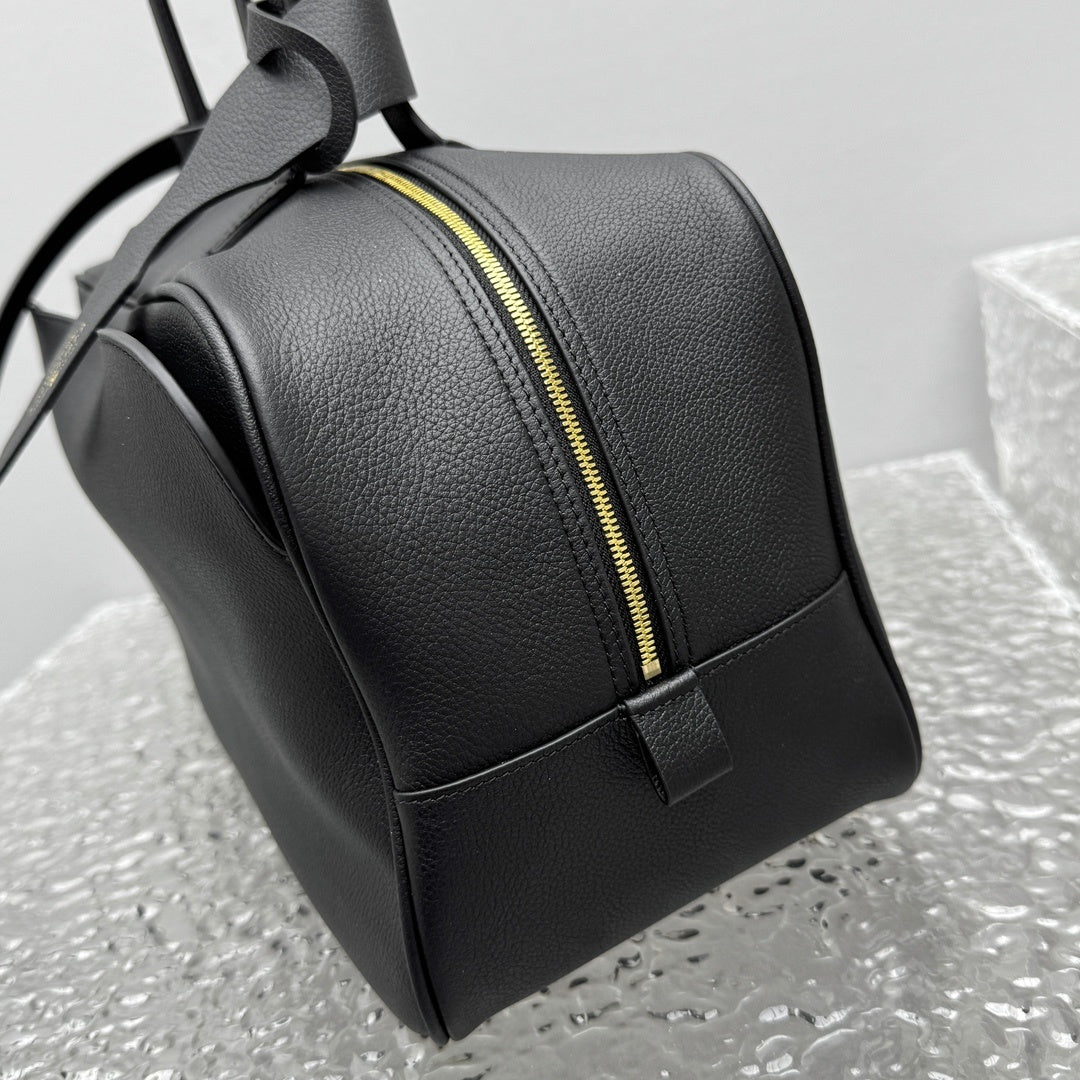 Balenciaga Carrie Medium Black Leather Bowling Bag