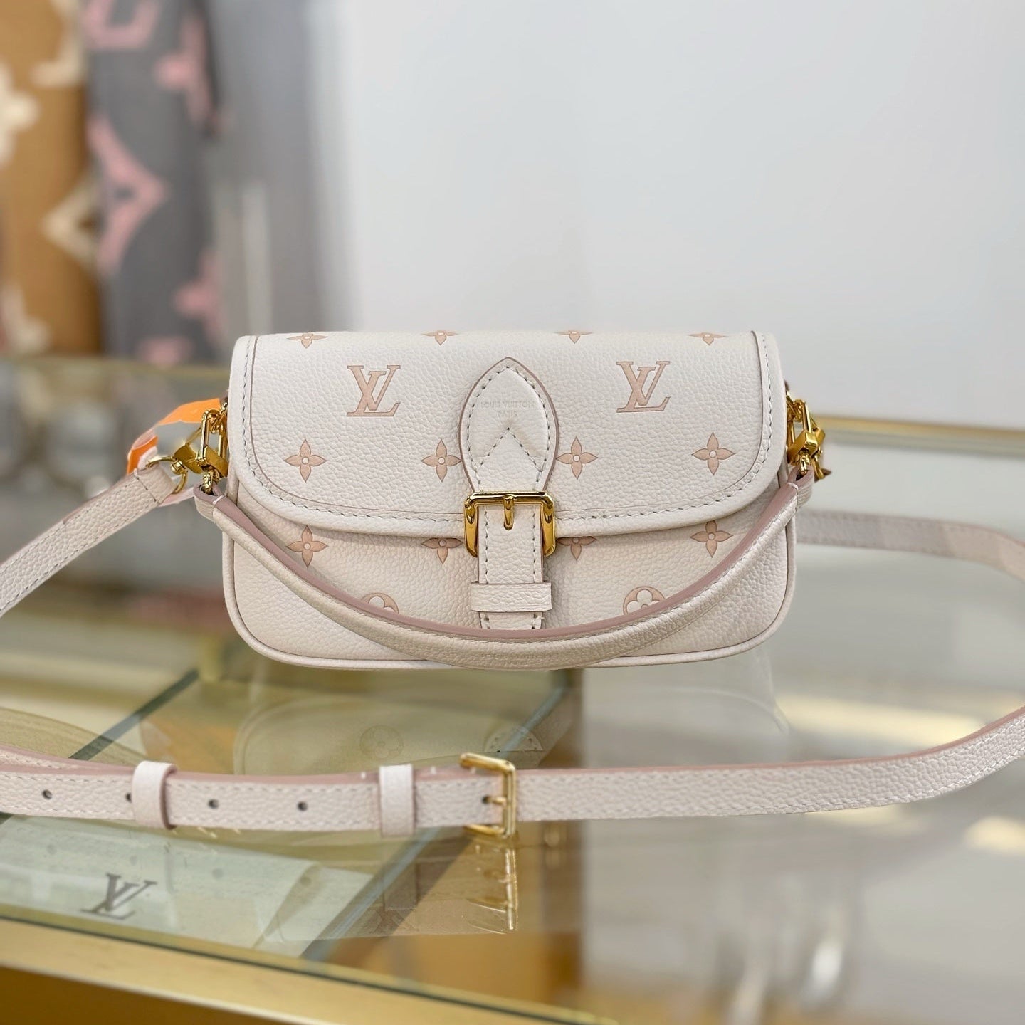 Louis Vuitton Nano Diane Bag in Bicolor Monogram Empreinte Leather (Creme & Pink)