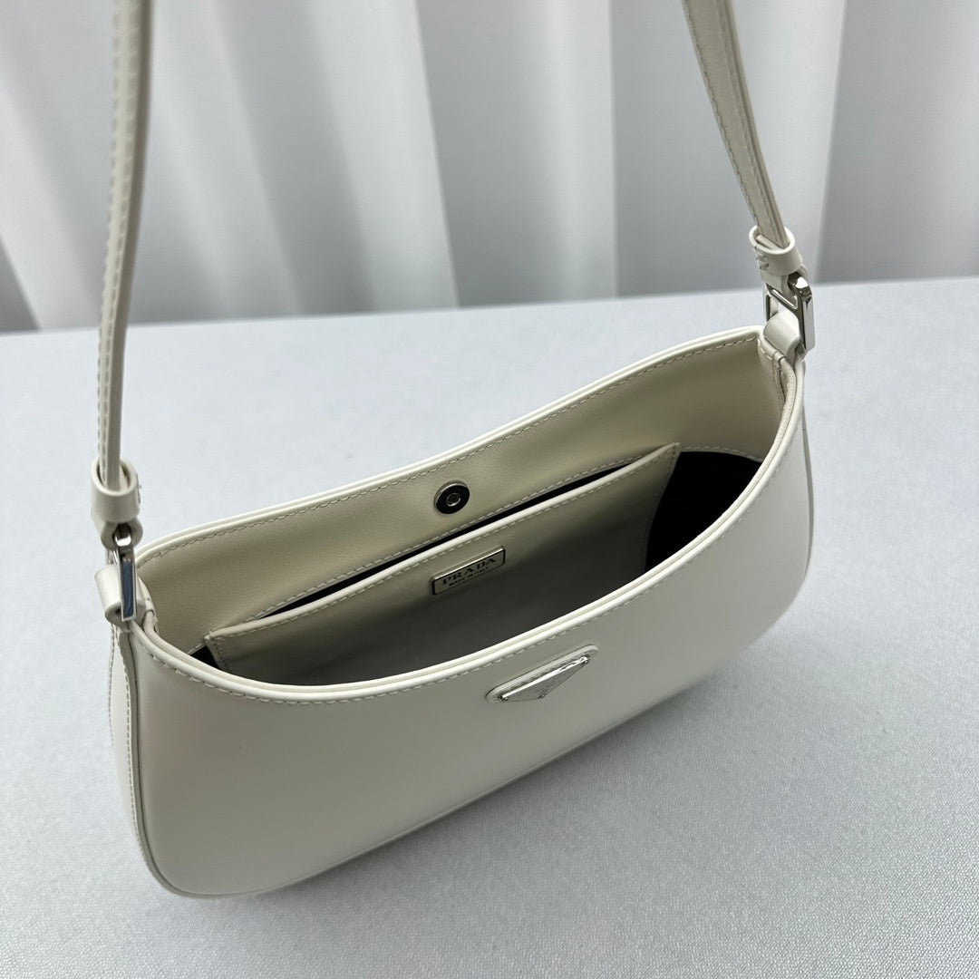 Prada Cleo Brushed Leather Shoulder Bag – White