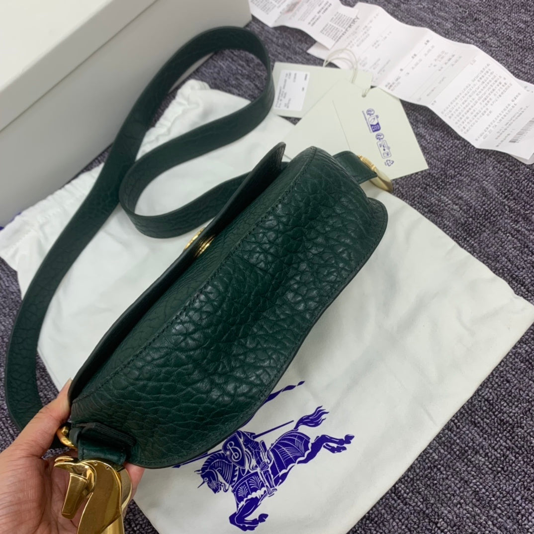Burberry Chess Small Satchel Dark Green Leather Luxury Handbag