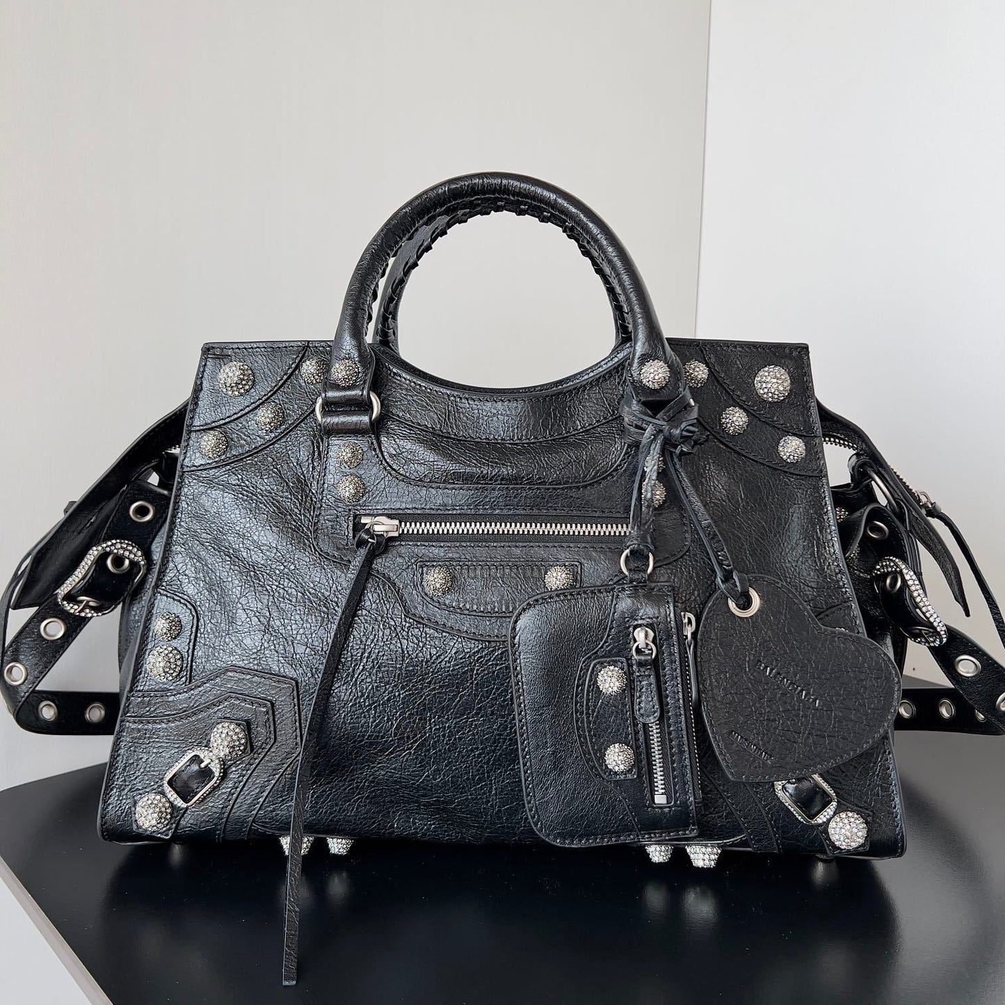 Balenciaga Neo Cagole City Black Rhinestone Handbag