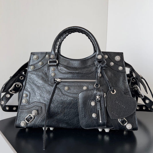 Balenciaga Neo Cagole City Black Rhinestone Handbag