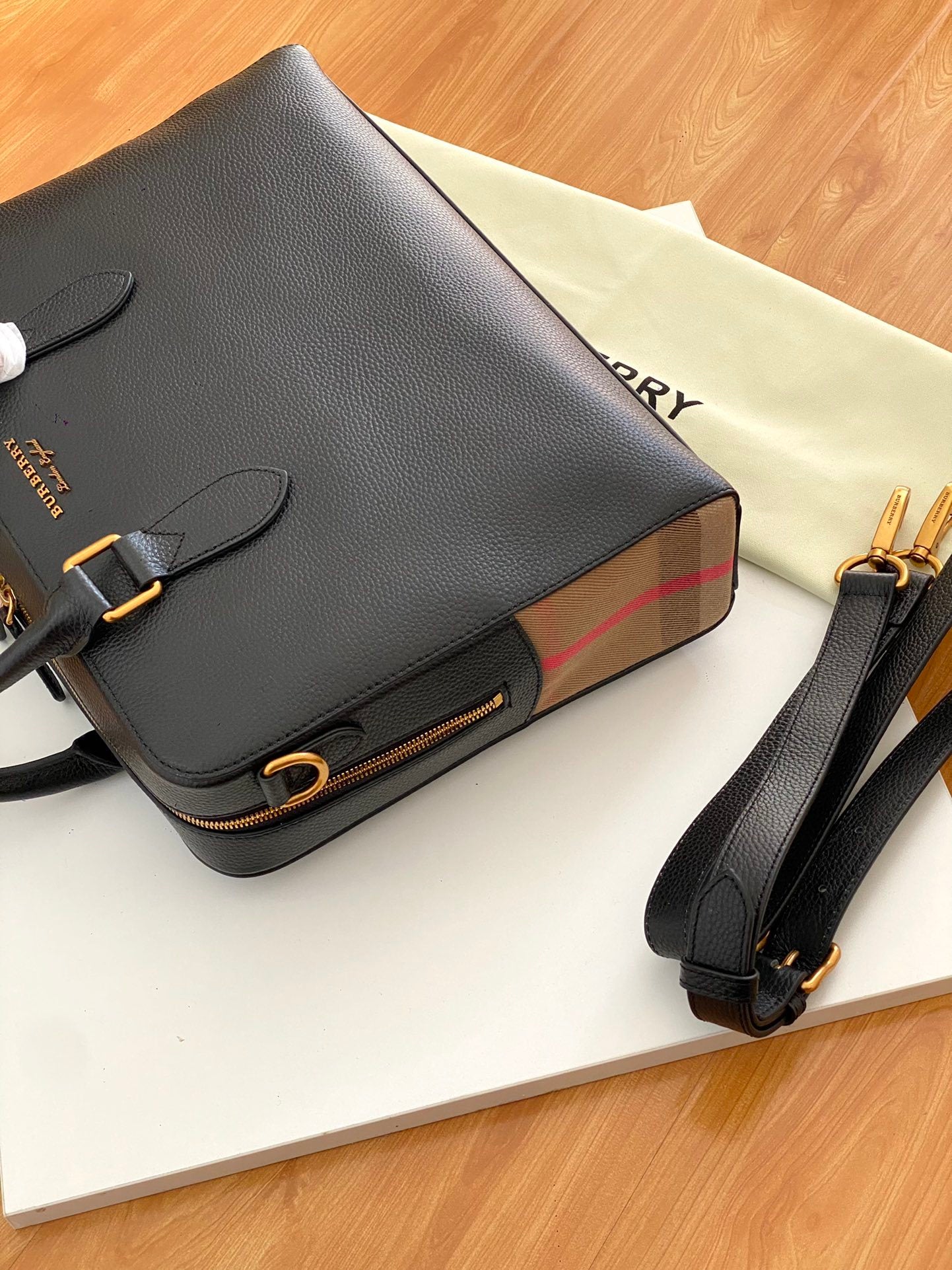 Burberry Black Grain Leather Briefcase with Gold Hardware