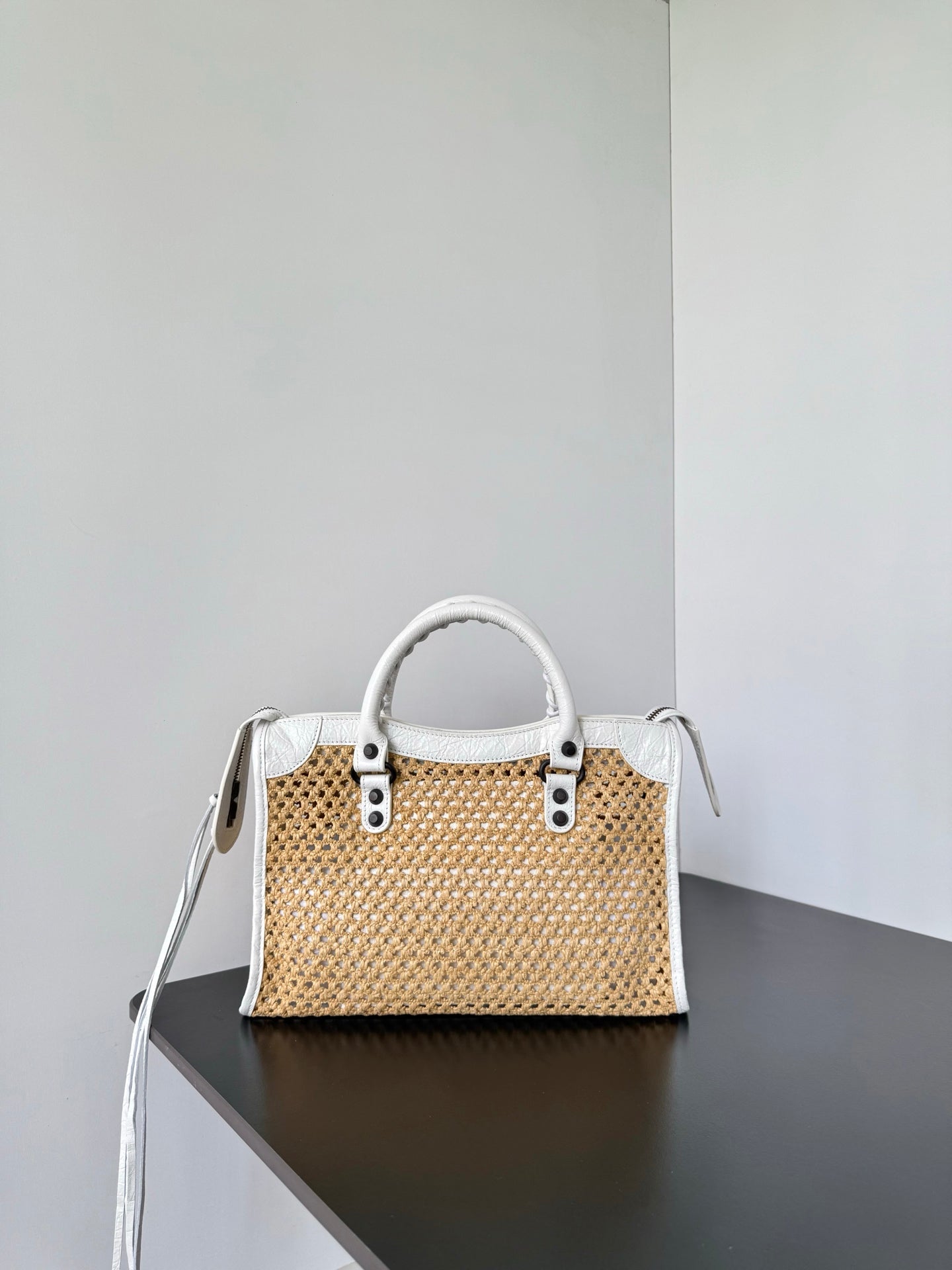 Balenciaga Le City Small Raffia Beige Shoulder Bag