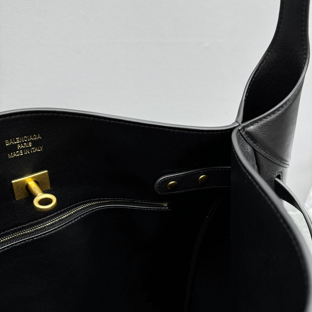Balenciaga Bel Air Large Hobo Bag | Luxury Leather Shoulder Bag with Gold Turn-Lock