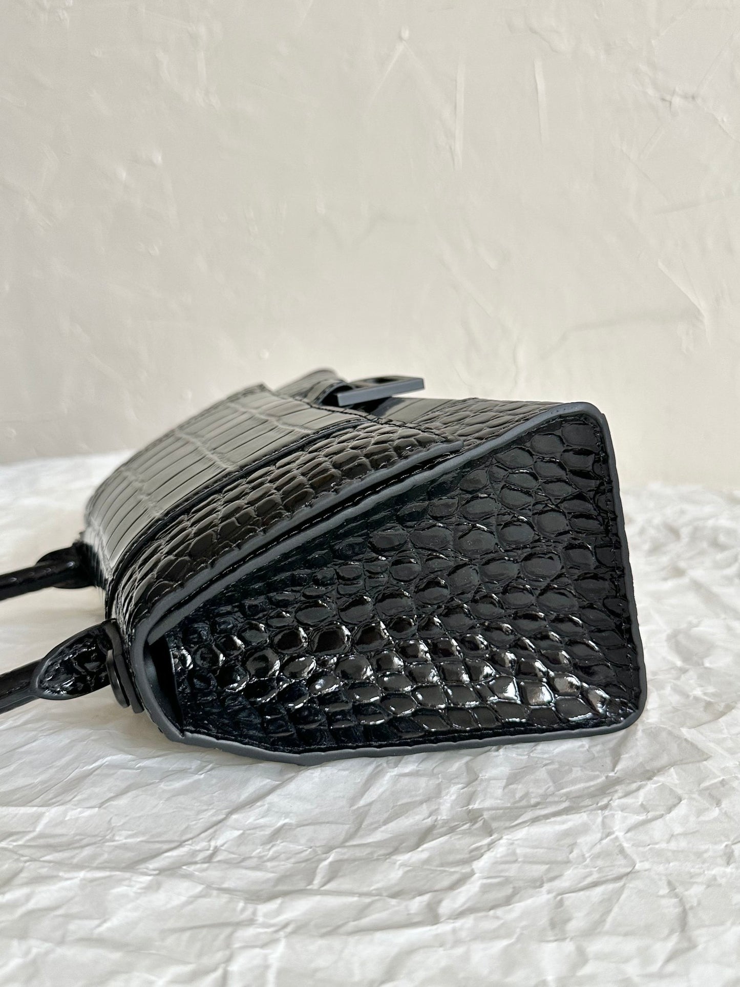 Balenciaga Hourglass Croc-Embossed Black Luxury Handbag