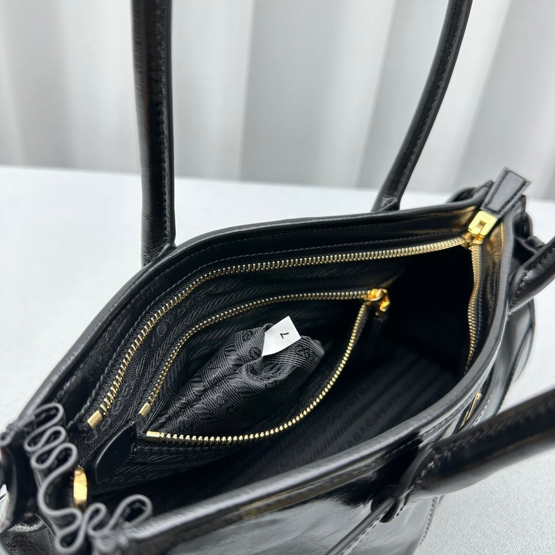 Prada Bonnie Medium Black Leather Shoulder Bag