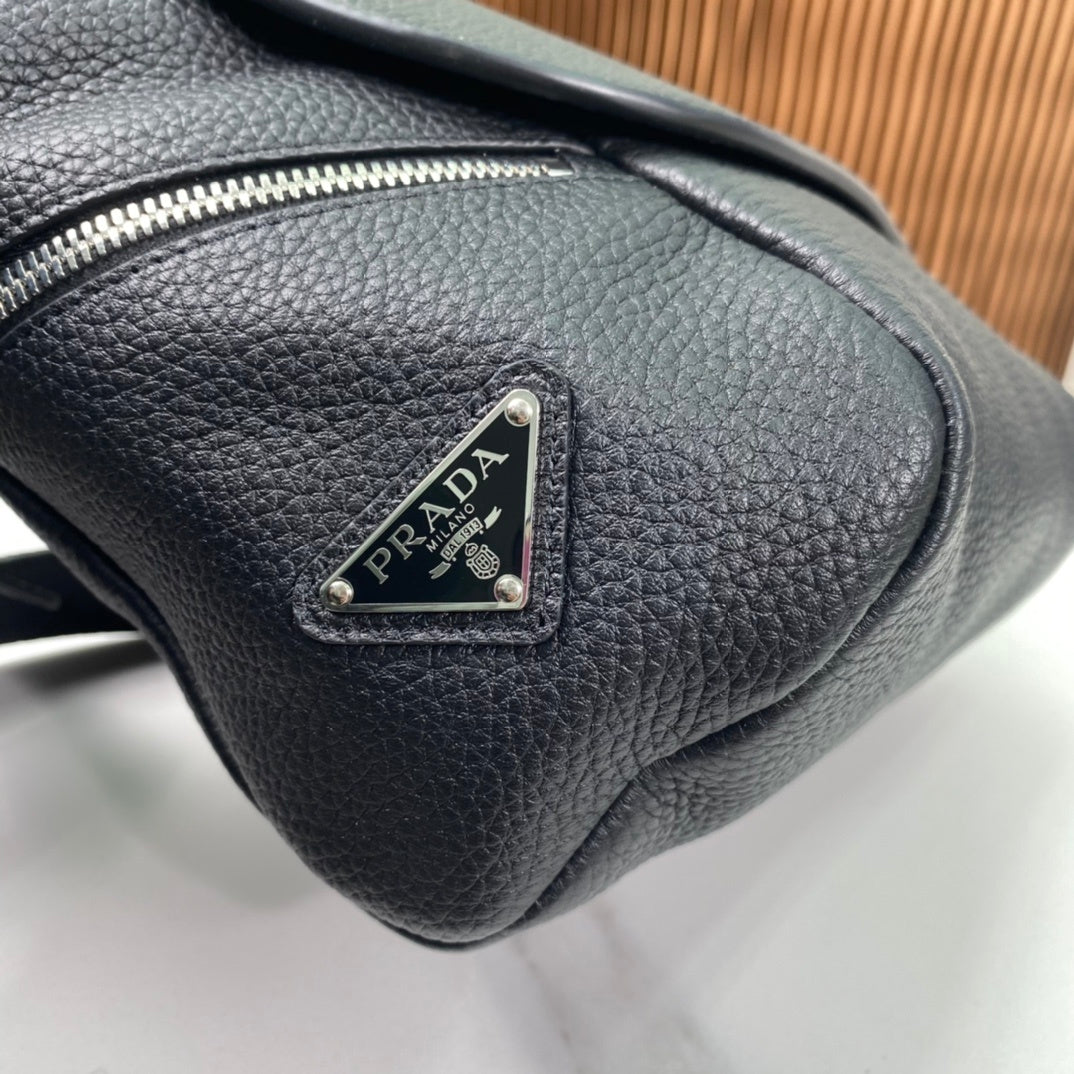 Prada Milano Crossbody Bag – Grained Leather with Embossed Logo