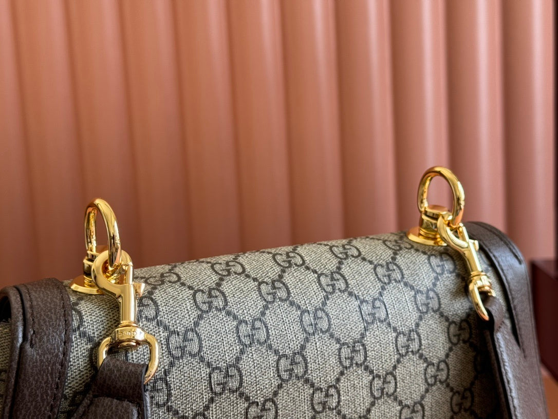 Gucci Blondie Medium Shoulder Bag in GG Monogram Canvas with Brown Leather Trim