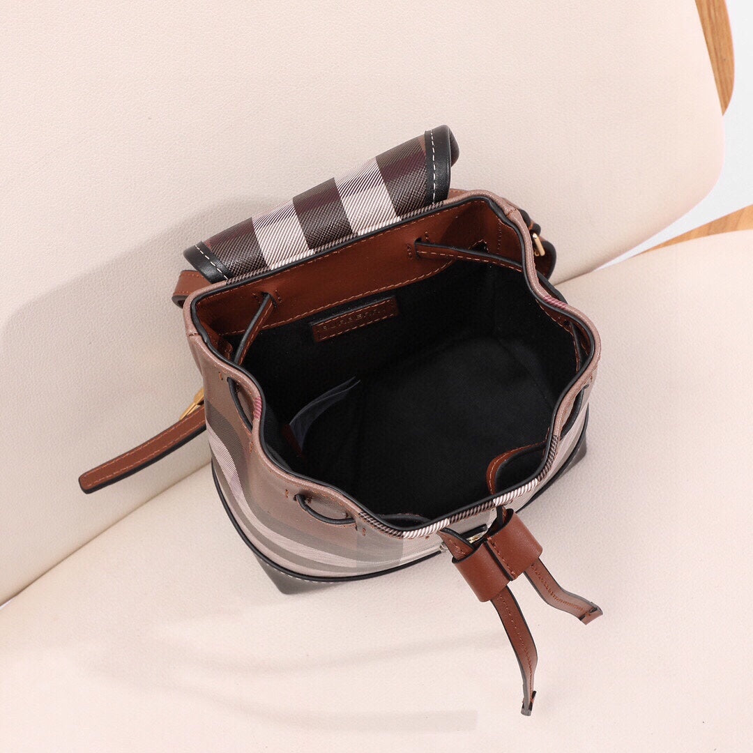 Burberry Check & Leather Micro Backpack | Dark Birch Brown Designer Bag