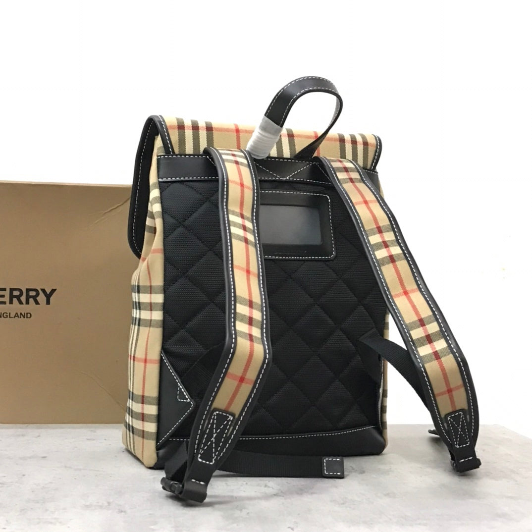 Burberry Vintage Check Backpack in Archive Beige with Leather Trim