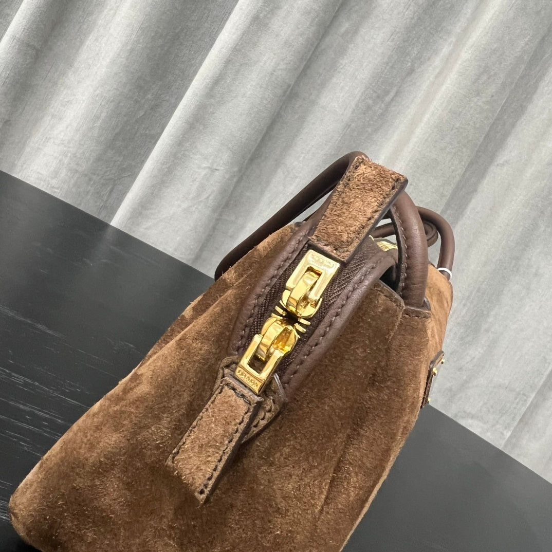 Prada Darling Medium Cocoa Brown Suede Shoulder Bag