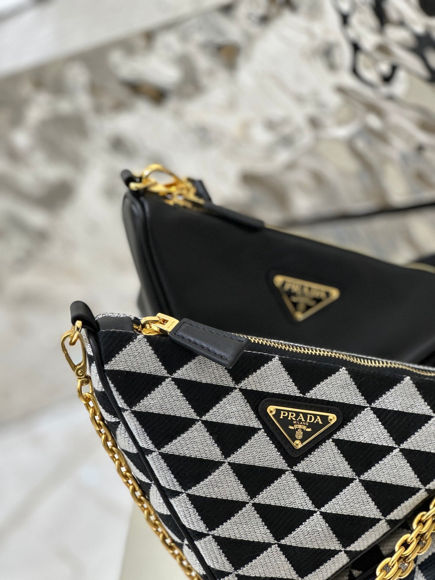 Prada Symbole Mini Jacquard Bag with Geometric Pattern and Chain Handle