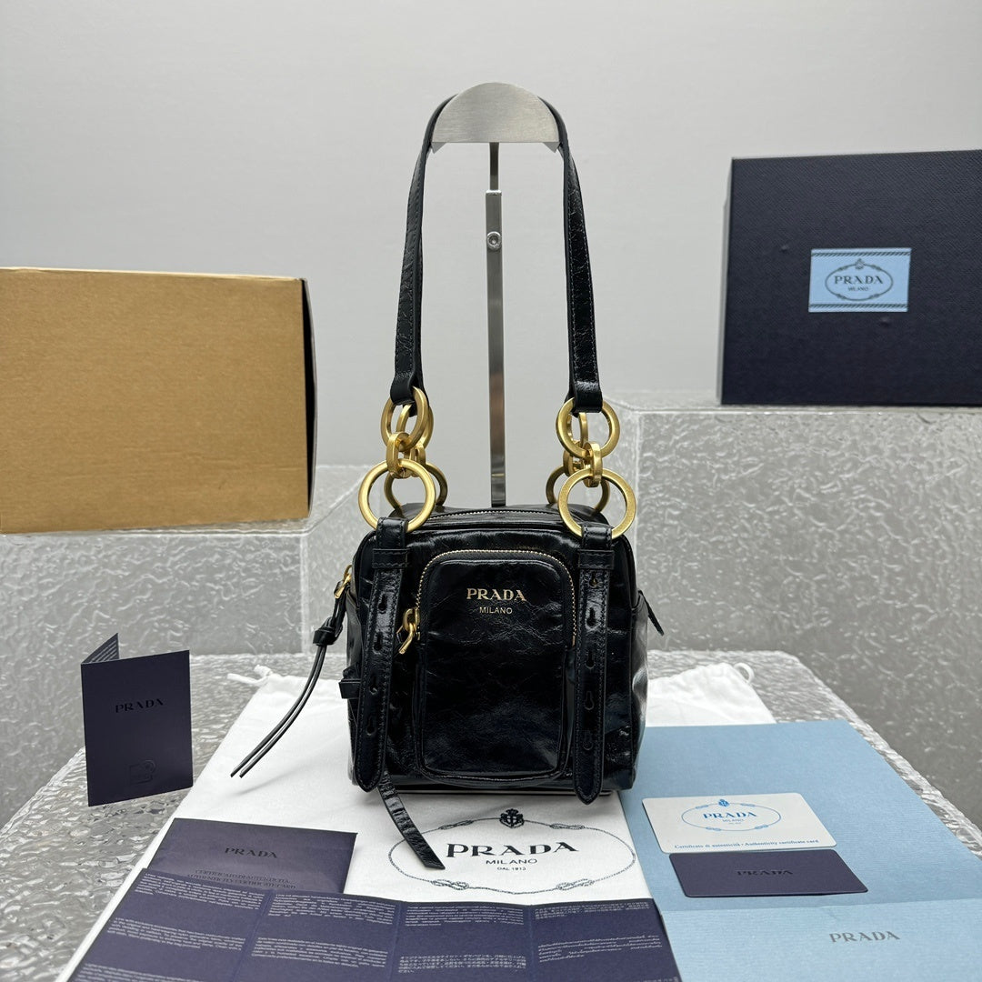 Prada Dangle Black Leather Top-Handle Mini Bag