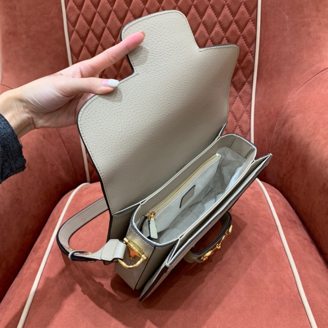 Gucci Horsebit 1955 Small Shoulder Bag in Beige & White GG Supreme Canvas