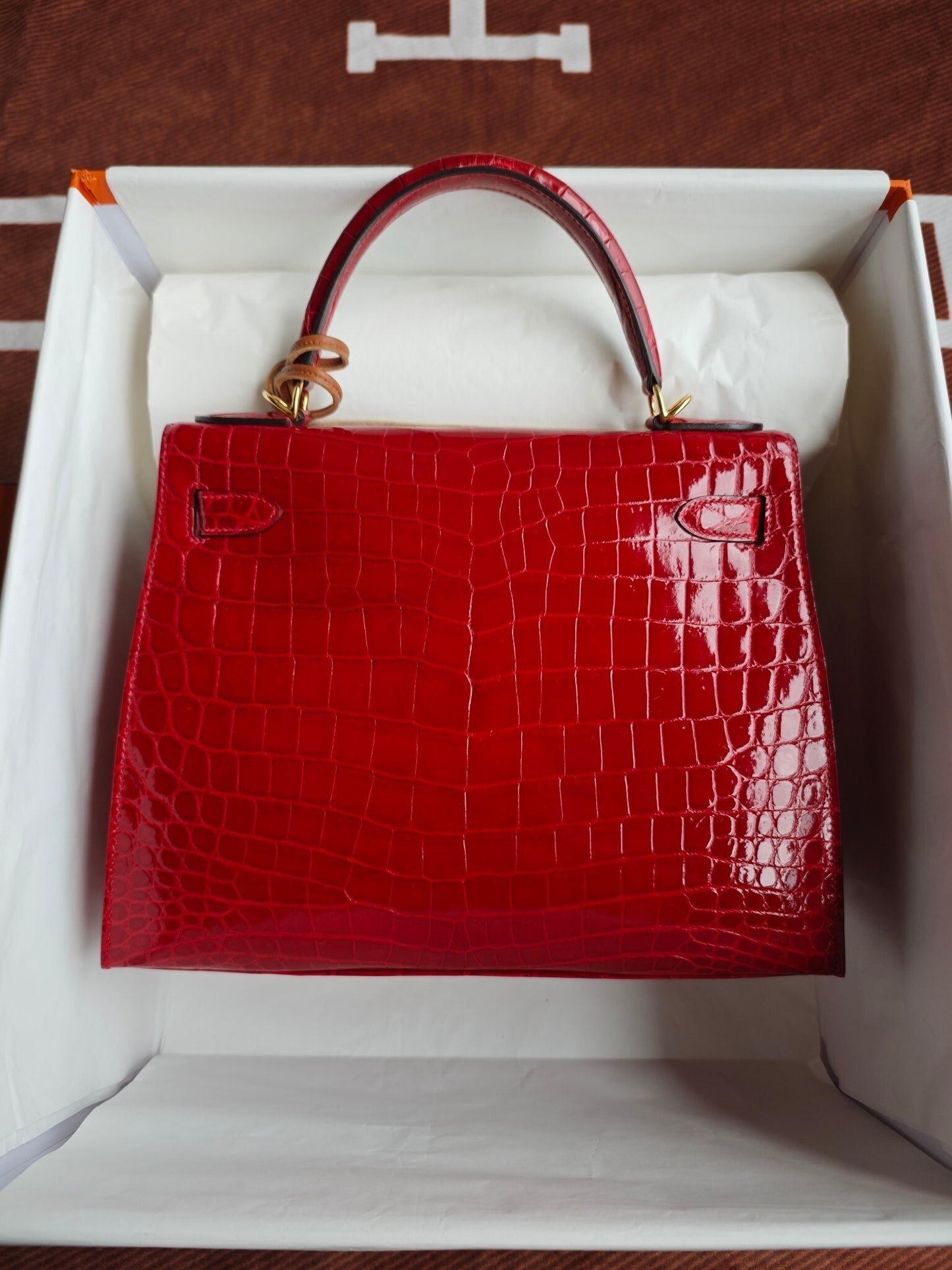 Hermès Kelly 25 Braise Shiny Crocodile