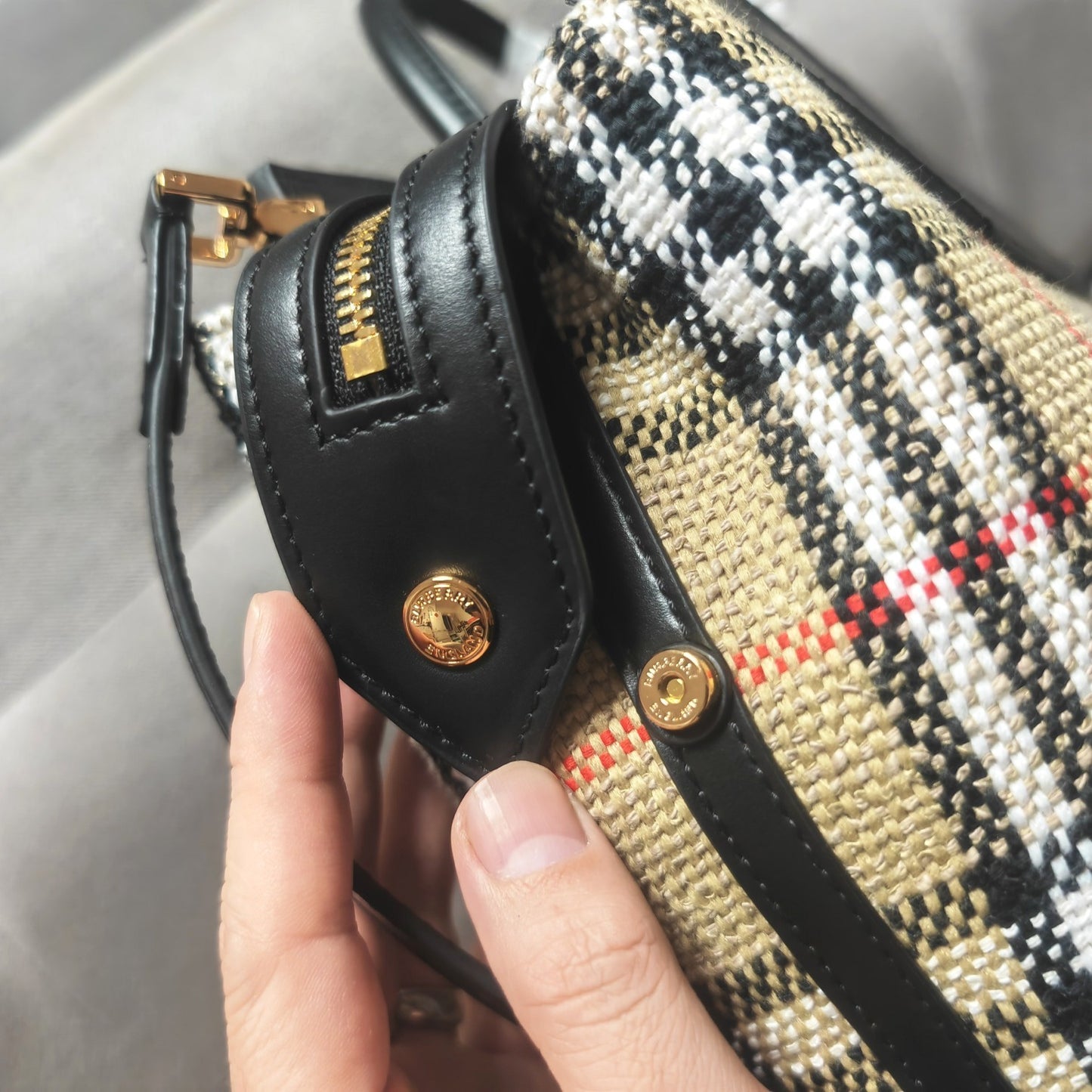 Burberry Women's Medium Catherine Check Leather Top Handle Bag