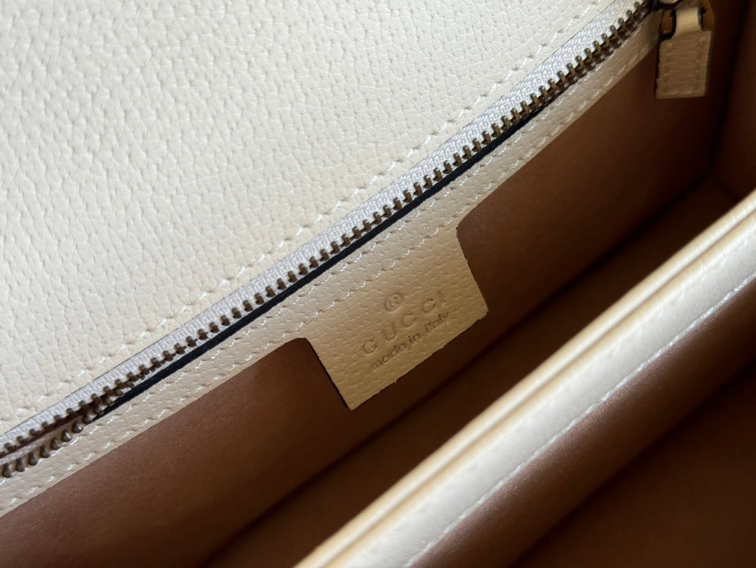 Gucci Ophidia GG Small Top Handle Bag in Beige & White Canvas with Web Stripe