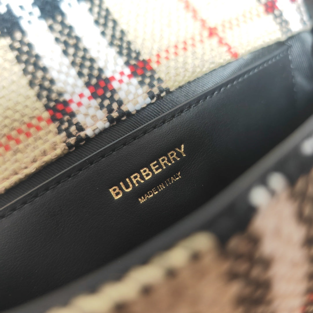 Burberry Beige Check Crossbody Bag with Gold-Tone Chain Strap