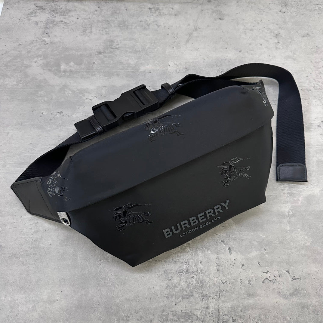 Burberry Jett Black Backpack with Equestrian Knight Design & Silver-Tone Hardware