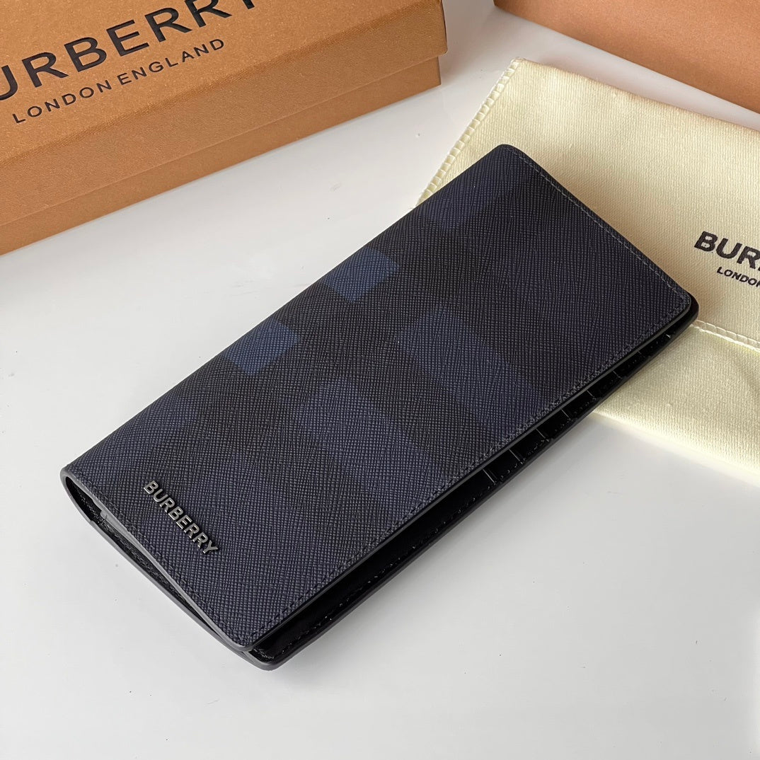 Burberry London England Charcoal Check Textured Leather Wallet