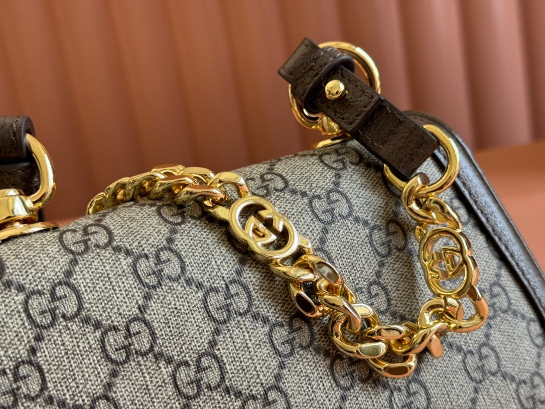 Gucci Mini Blondie Shoulder Bag in Beige & Ebony GG Supreme Canvas