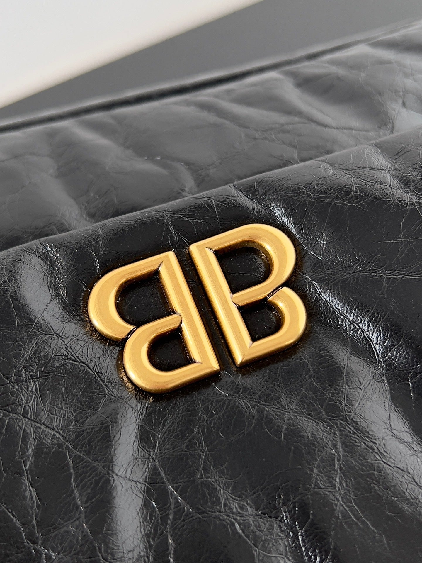 Balenciaga Monaco Black Crinkled Calfskin Shoulder Bag